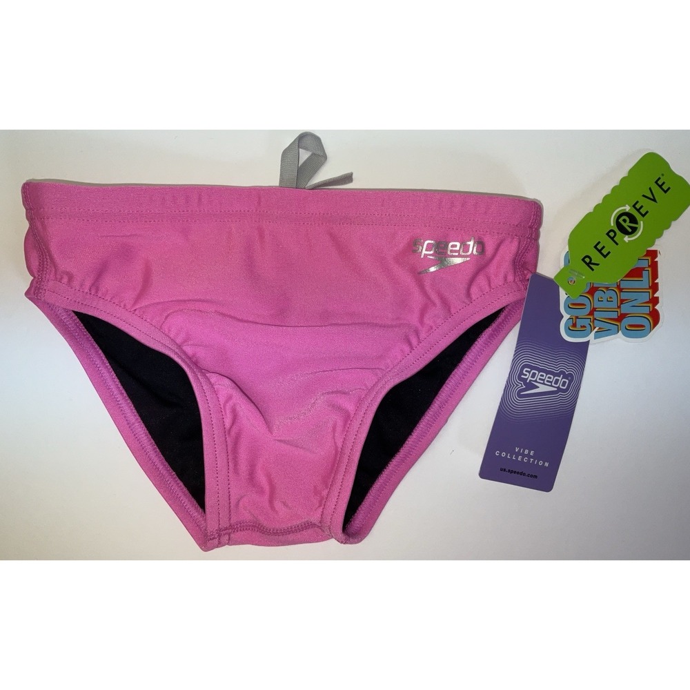 NWT Men's Speedo Vibe Collection UPF 50+ Brief Swim Trunks Pink Candy Size 24